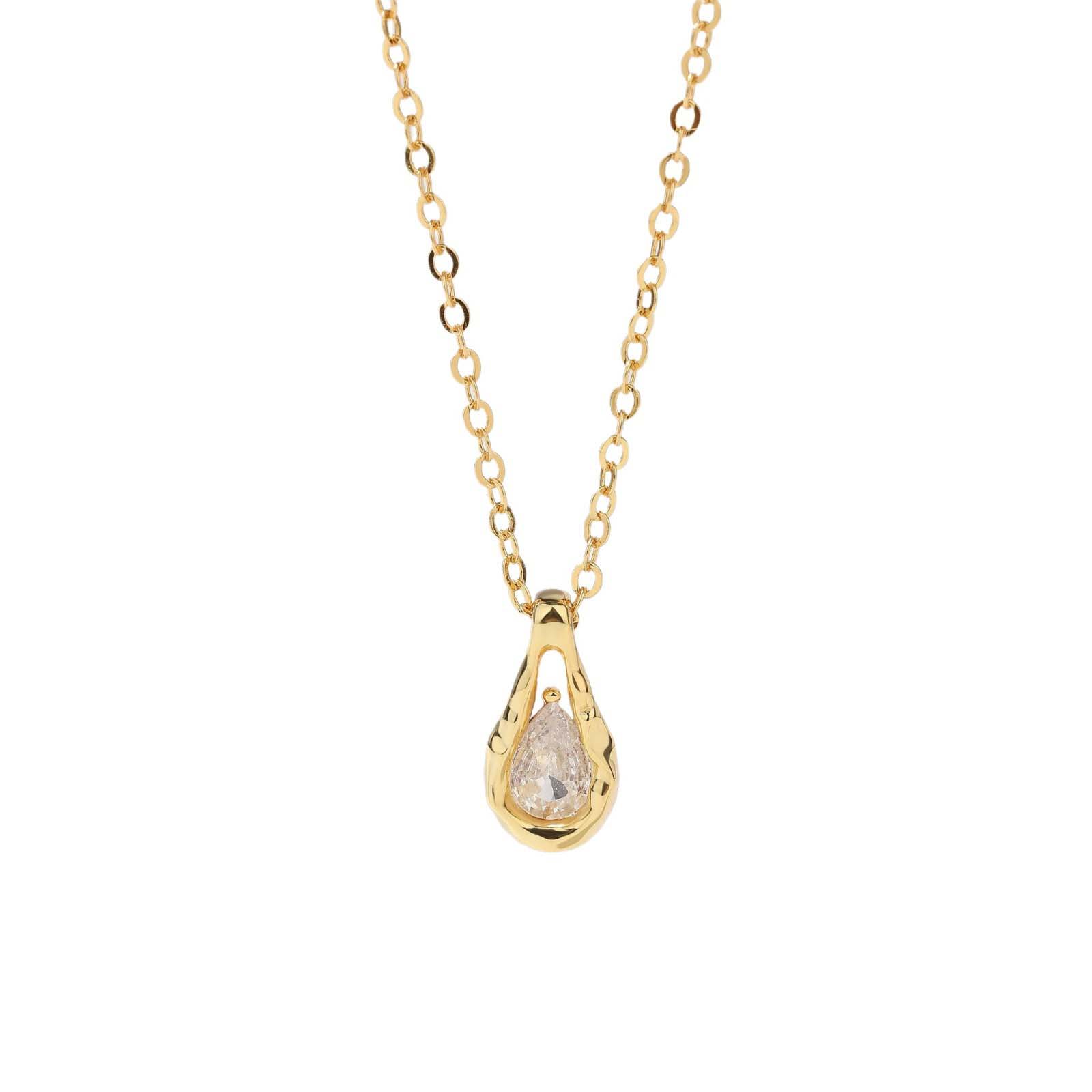 Pear Diamond White 925 Sterling Silver Yellow Gold 16-inch Necklace