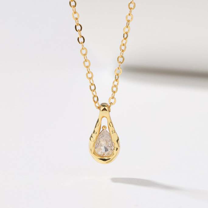 Pear Diamond White 925 Sterling Silver Yellow Gold 16-inch Necklace
