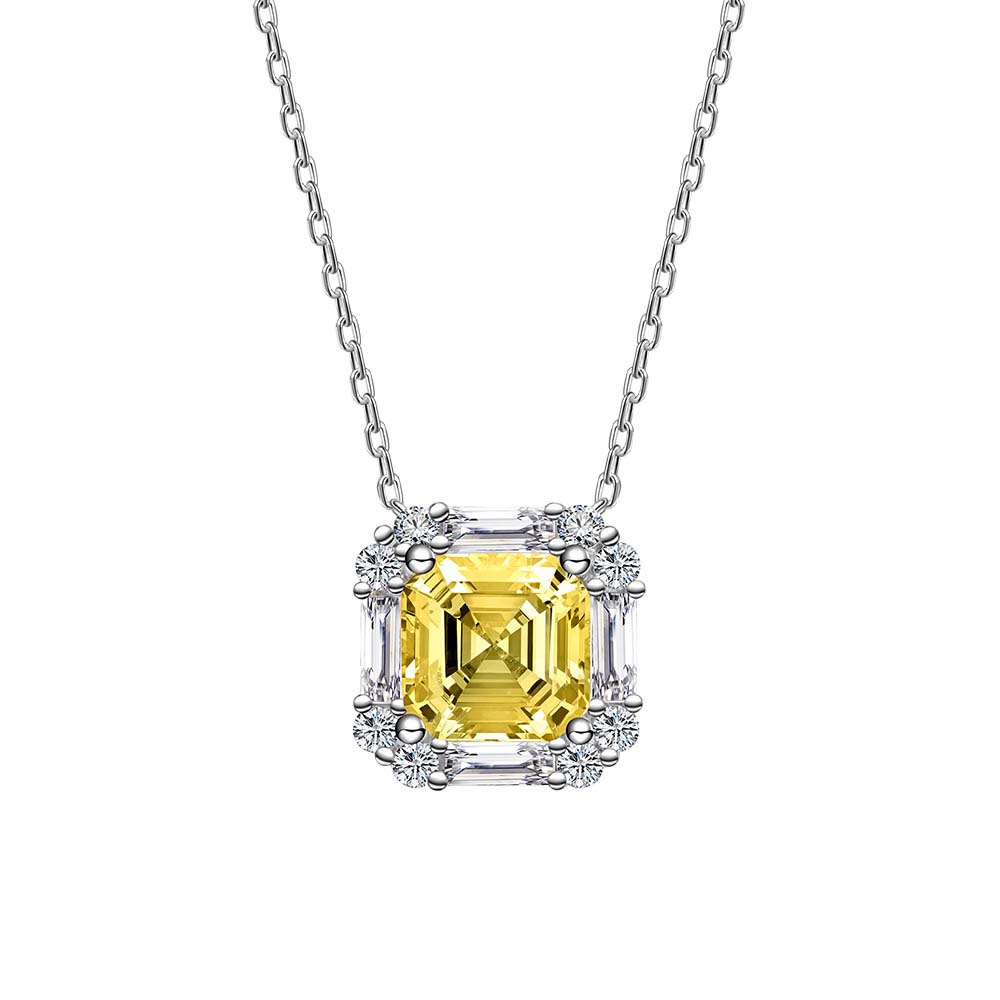 Asscher Citrine Yellow 925 Sterling Silver 16-inch Necklace