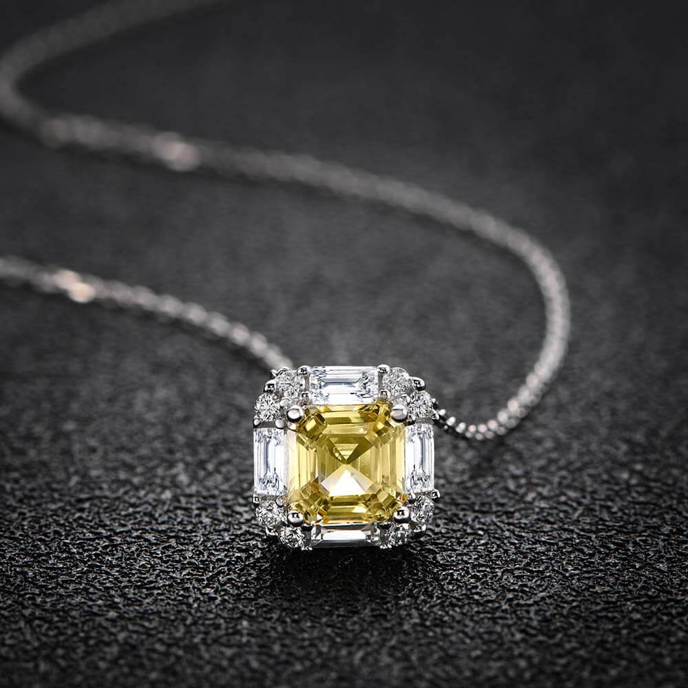 Asscher Citrine Yellow 925 Sterling Silver 16-inch Necklace