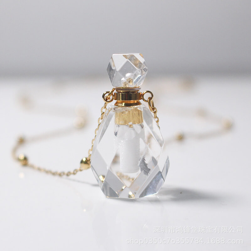Mini Perfume Bottle Crystal Quartz Yellow Gold 25.6 Inches Necklace