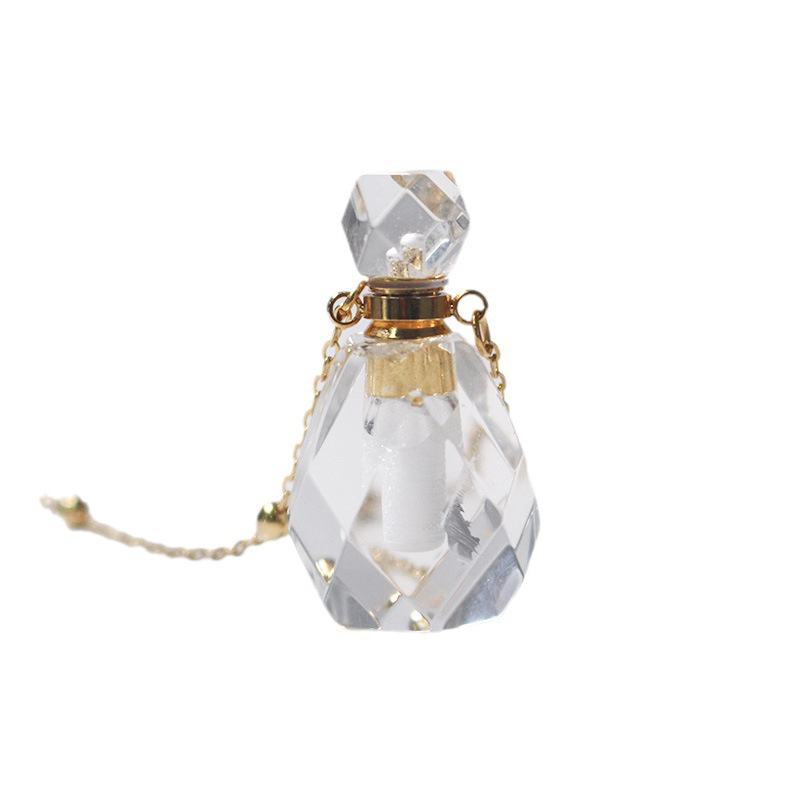 Mini Perfume Bottle Crystal Quartz Yellow Gold 25.6 Inches Necklace