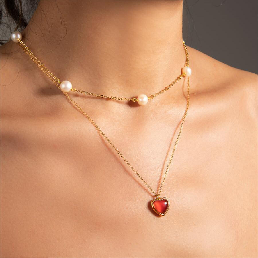 18K Gold Plated Carnelian Heart Necklace