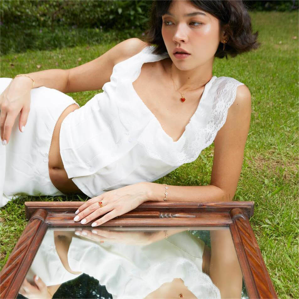 18K Gold Plated Carnelian Heart Necklace