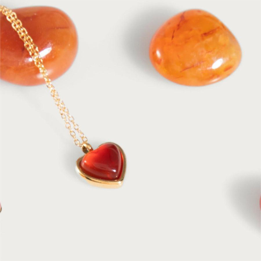 18K Gold Plated Carnelian Heart Necklace