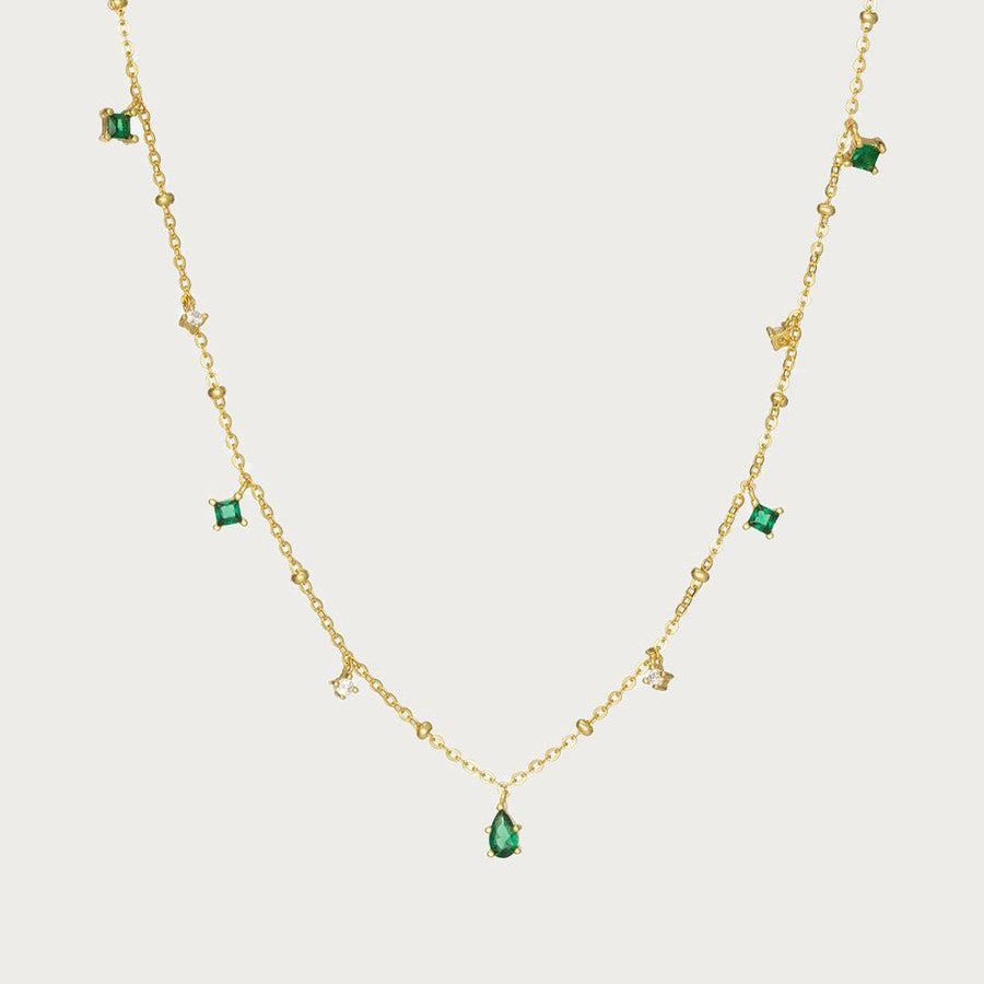 18K Gold Plated 925 Sterling Silver Emerald Green Necklace