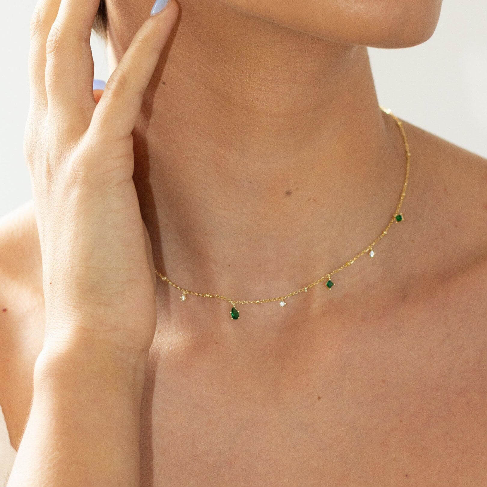 18K Gold Plated 925 Sterling Silver Emerald Green Necklace