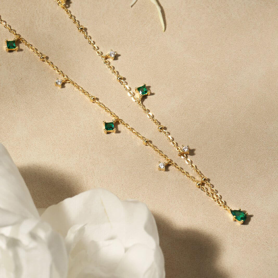 18K Gold Plated 925 Sterling Silver Emerald Green Necklace