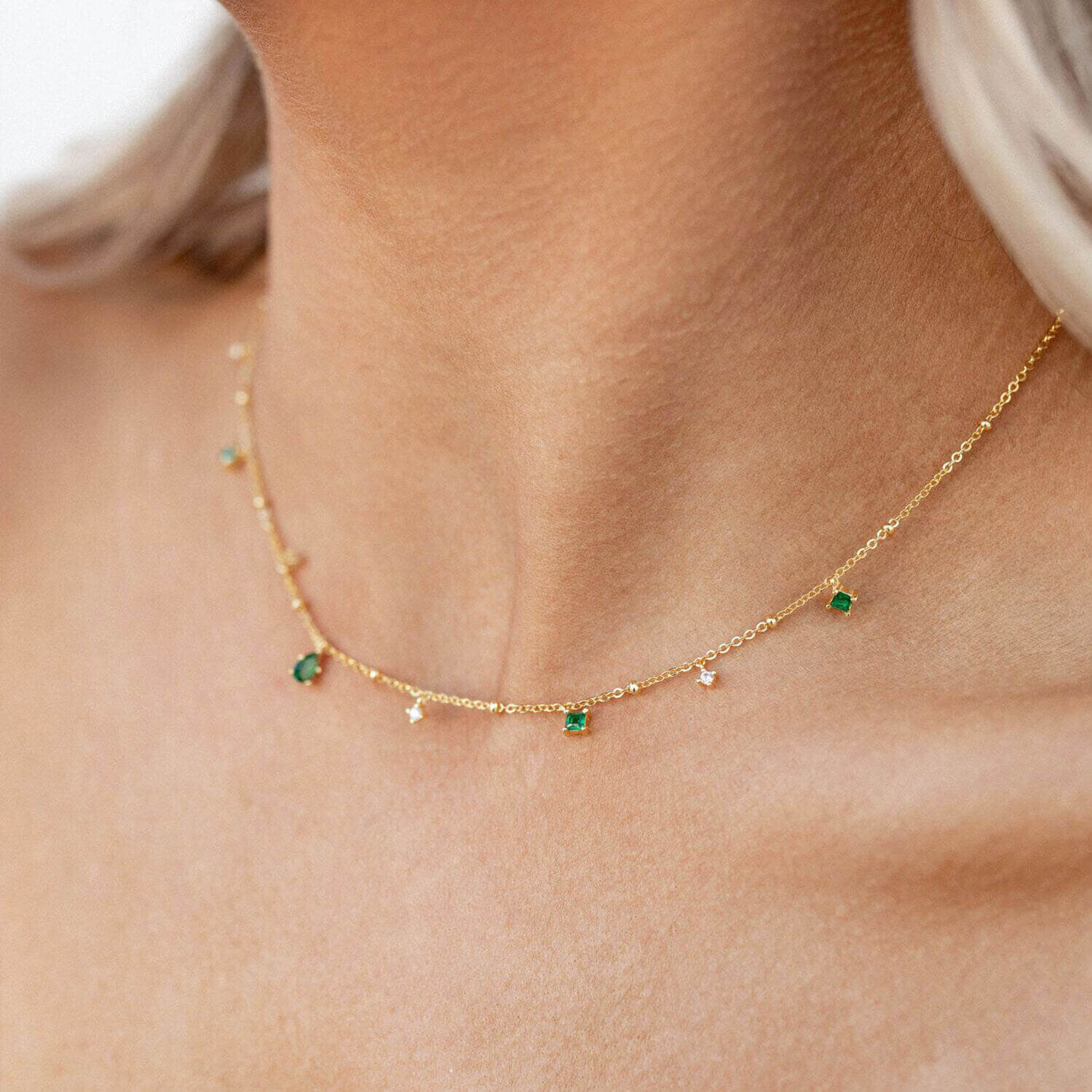 18K Gold Plated 925 Sterling Silver Emerald Green Necklace