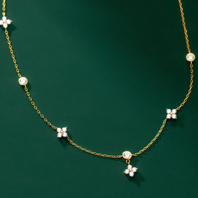 18K Gold Plated 925 Sterling Silver Lucky Clover Necklace