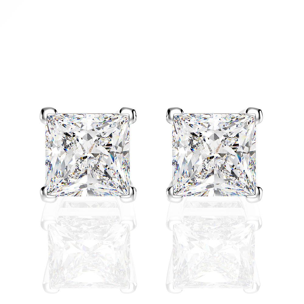 Fancy Princess Cut Stud Earrings In 925 Sterling Silver