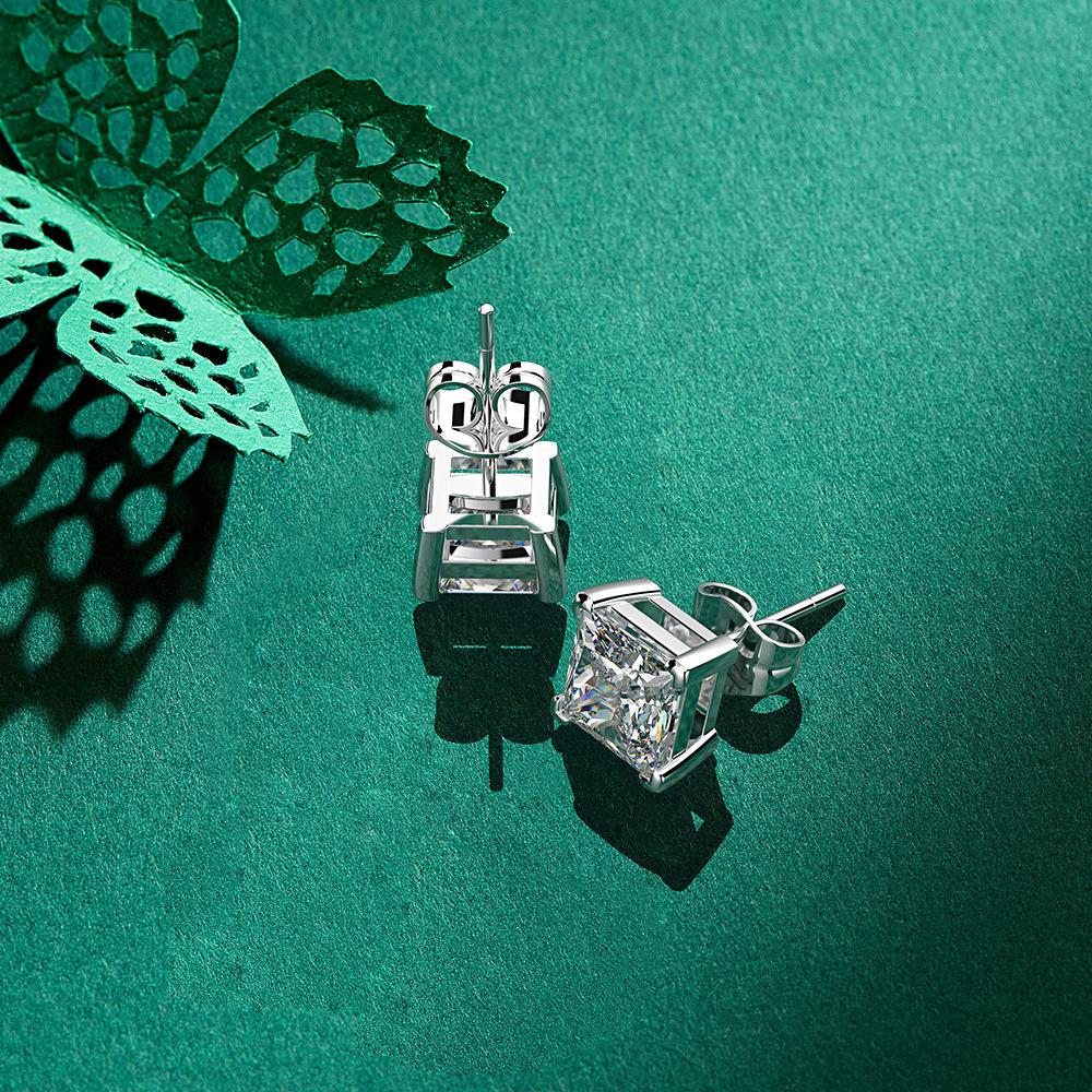 Fancy Princess Cut Stud Earrings In 925 Sterling Silver