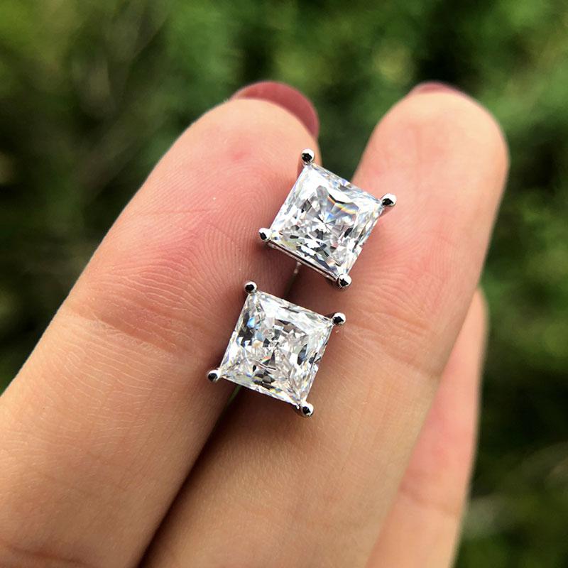 Fancy Princess Cut Stud Earrings In 925 Sterling Silver