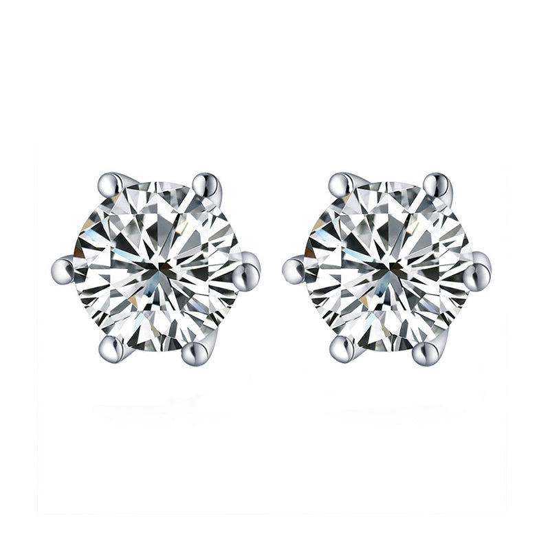 Diamond White Round Cut Stud Earrings In 925 Sterling Silver