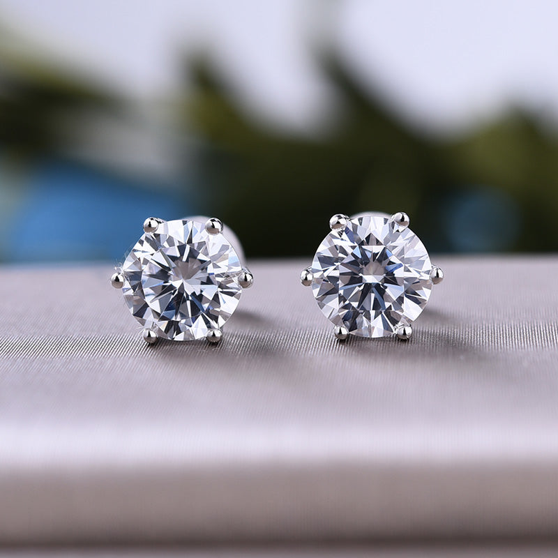 Diamond White Round Cut Stud Earrings In 925 Sterling Silver