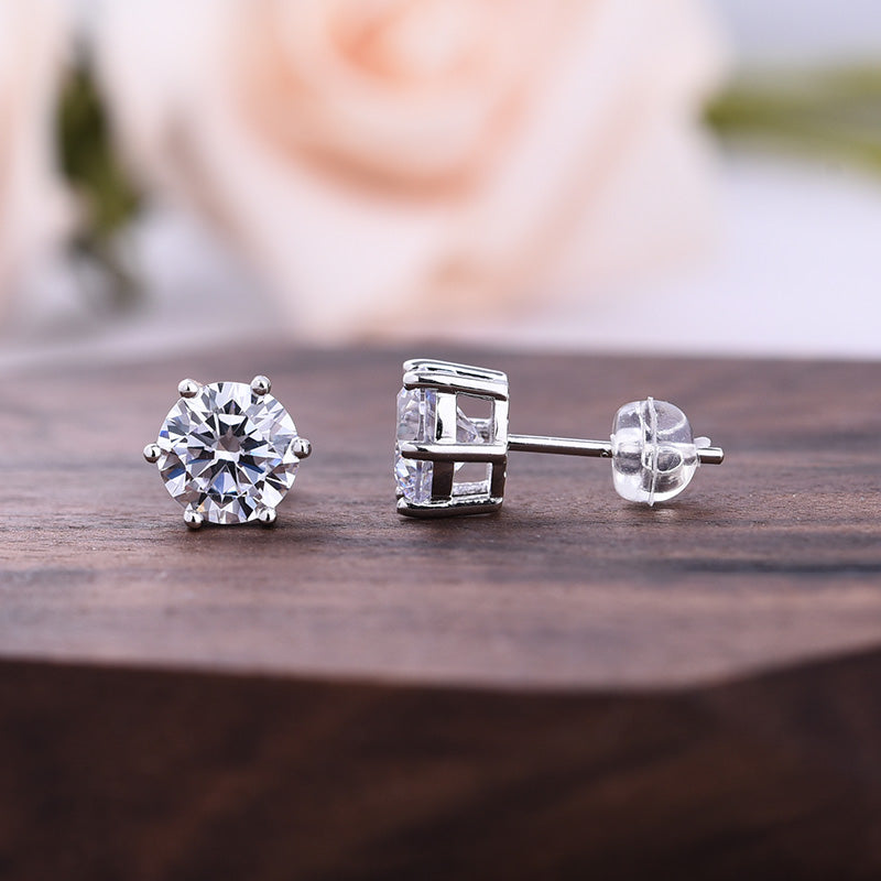 Diamond White Round Cut Stud Earrings In 925 Sterling Silver