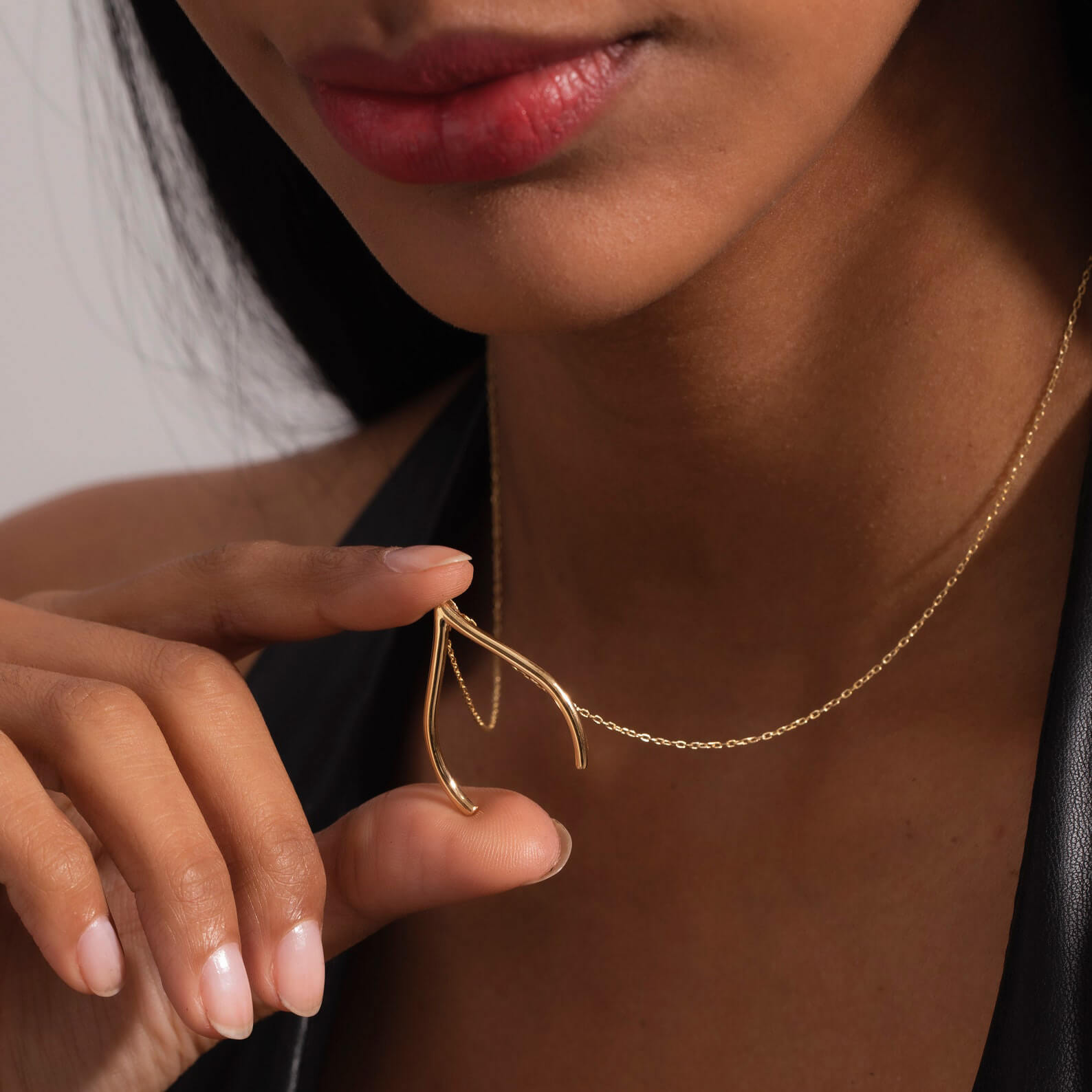 Good Luck Ring Keeper Ring Holder Wishbone Pendant Necklace