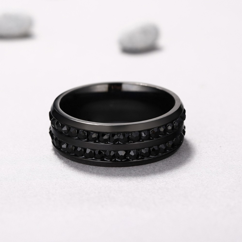 Round Cut Fancy Black Titanium Steel Men's Ring
