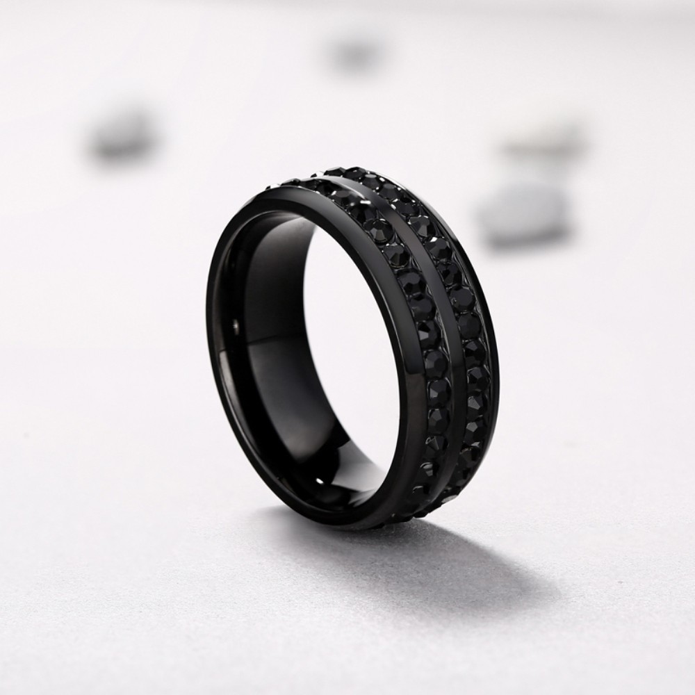 Round Cut Fancy Black Titanium Steel Men's Ring