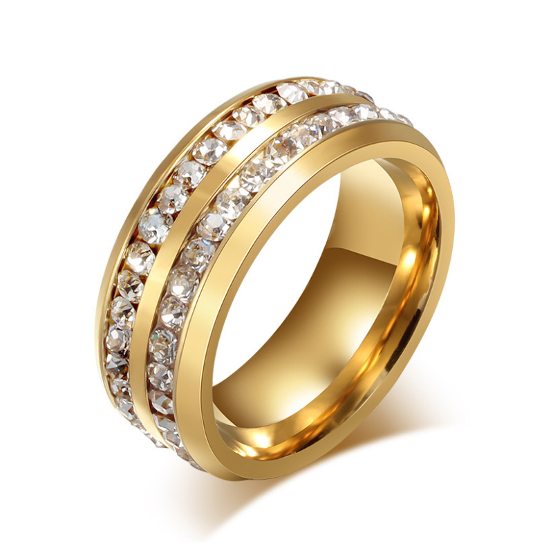 Diamond White Round Cut Yellow Gold Titanium Men's Band