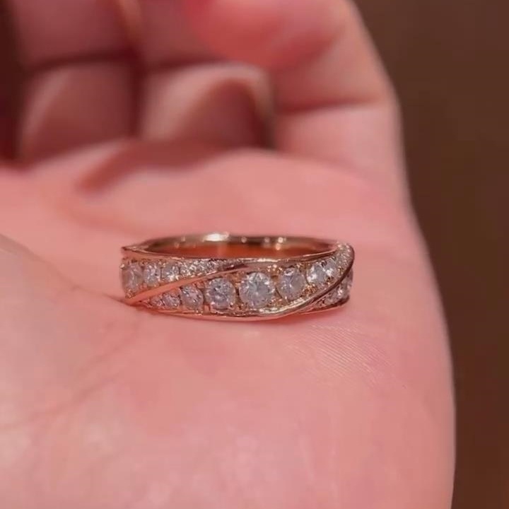 Round Cut Diamond White 925 Sterling Silver Rose Gold Intertwined Ring
