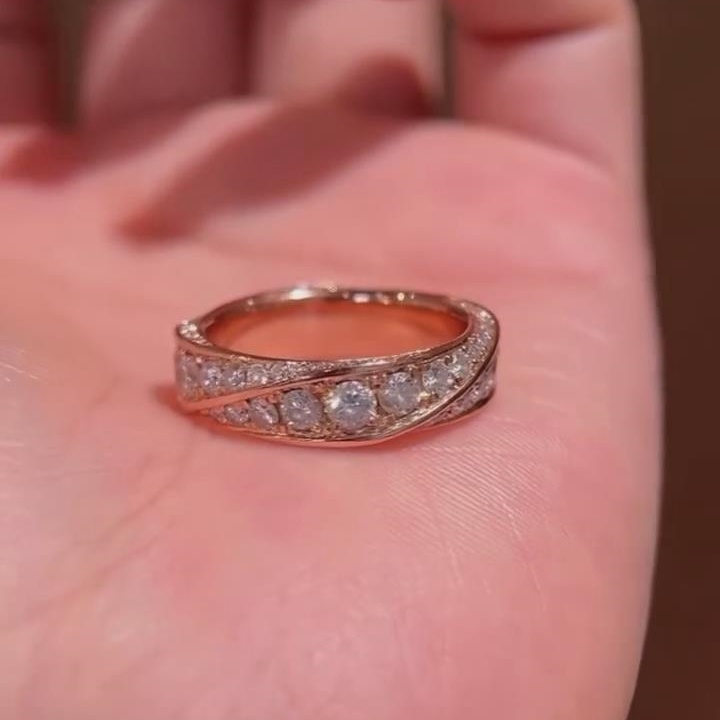Round Cut Diamond White 925 Sterling Silver Rose Gold Intertwined Ring
