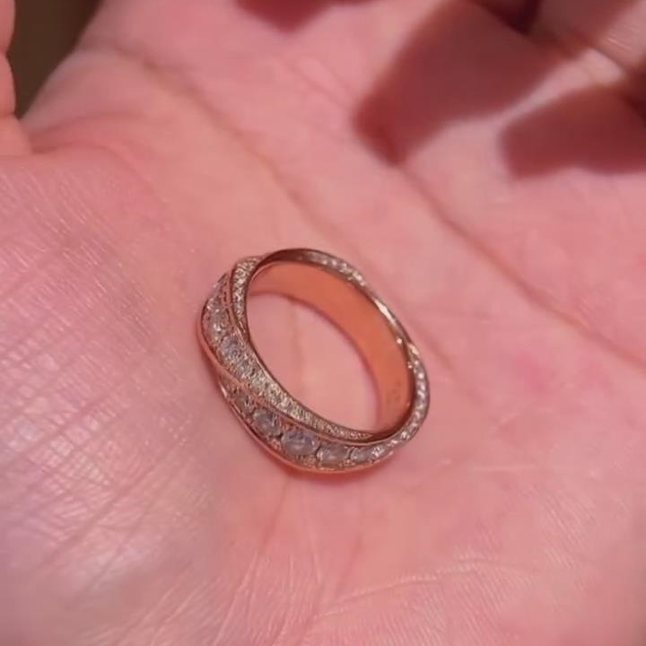 Round Cut Diamond White 925 Sterling Silver Rose Gold Intertwined Ring