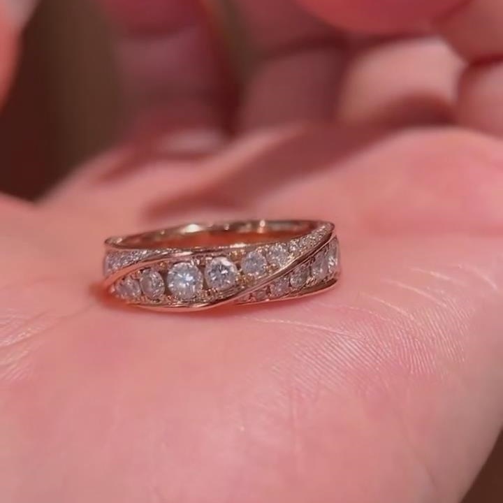 Round Cut Diamond White 925 Sterling Silver Rose Gold Intertwined Ring