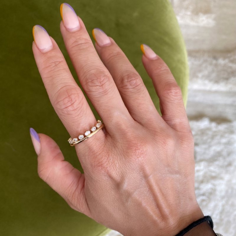 Minimalist Oval Cut Diamond White 925 Sterling Silver Yellow Gold Women's Band