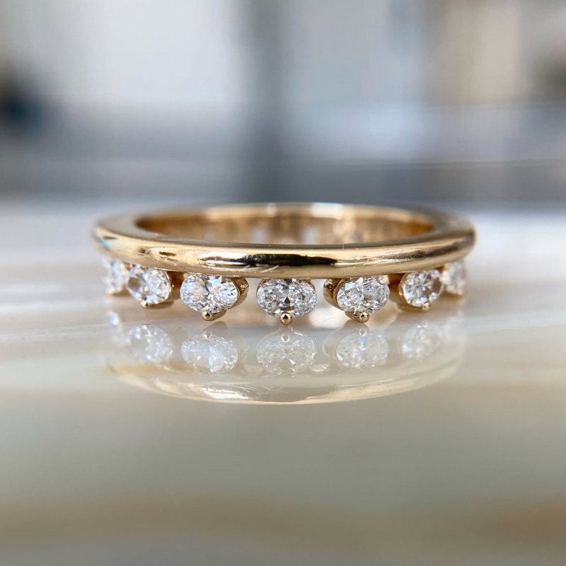 Minimalist Oval Cut Diamond White 925 Sterling Silver Yellow Gold Women's Band