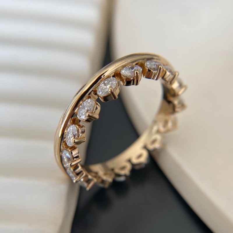 Minimalist Oval Cut Diamond White 925 Sterling Silver Yellow Gold Women's Band