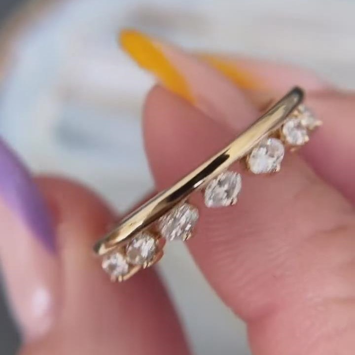Minimalist Oval Cut Diamond White 925 Sterling Silver Yellow Gold Women's Band