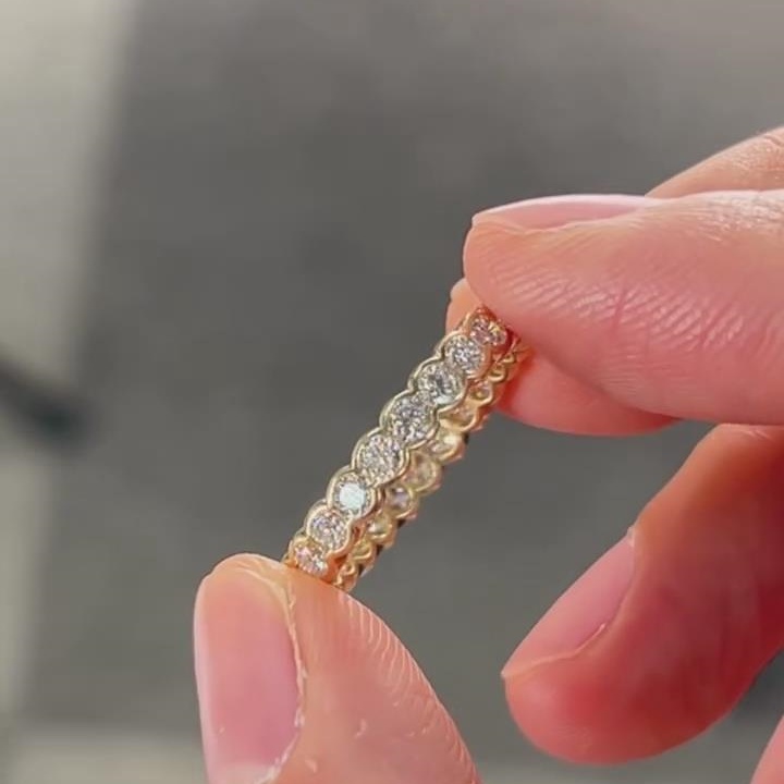 Vintage Round Cut Diamond White 925 Sterling Silver Yellow Gold Eternity Women's Band
