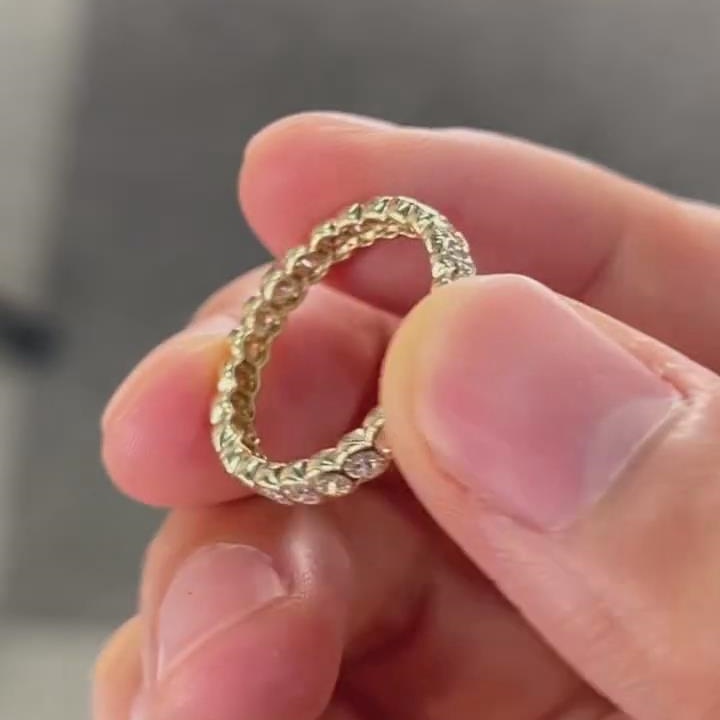 Vintage Round Cut Diamond White 925 Sterling Silver Yellow Gold Eternity Women's Band
