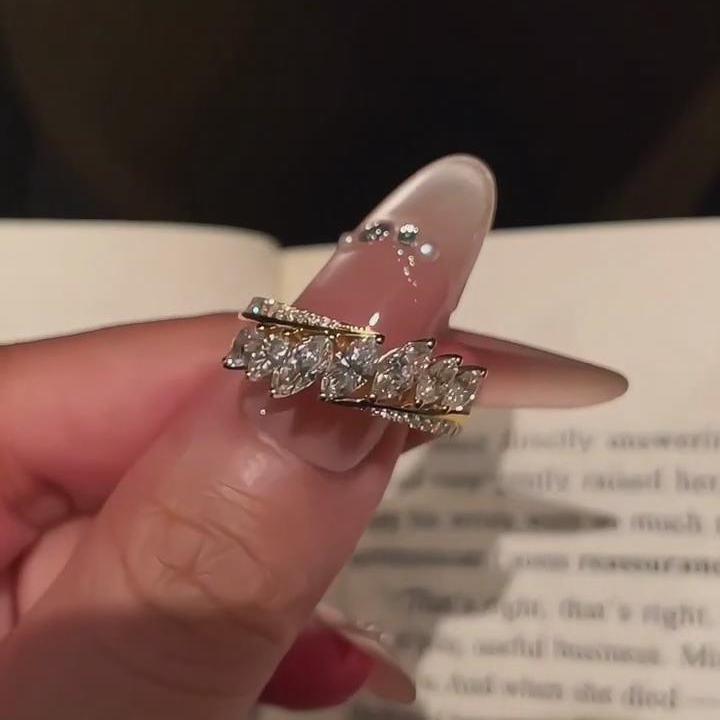 Elegant Marquise Cut Diamond White 925 Sterling Silver Yellow Gold Women's Band