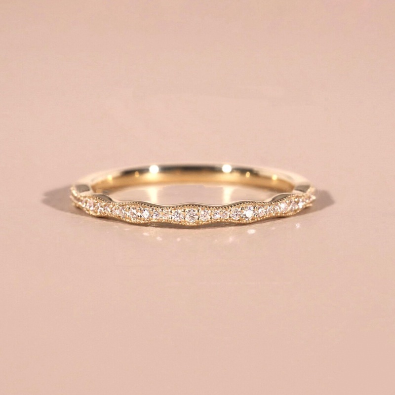 Minimalist Round Diamond White 925 Sterling Silver Yellow Gold Eternity Women's Band