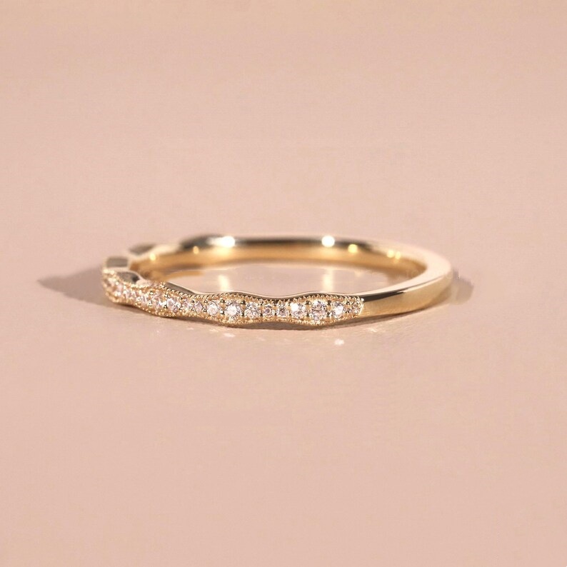 Minimalist Round Diamond White 925 Sterling Silver Yellow Gold Eternity Women's Band
