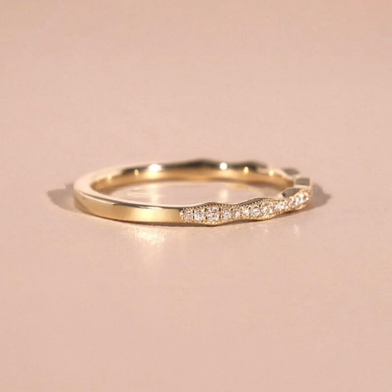 Minimalist Round Diamond White 925 Sterling Silver Yellow Gold Eternity Women's Band