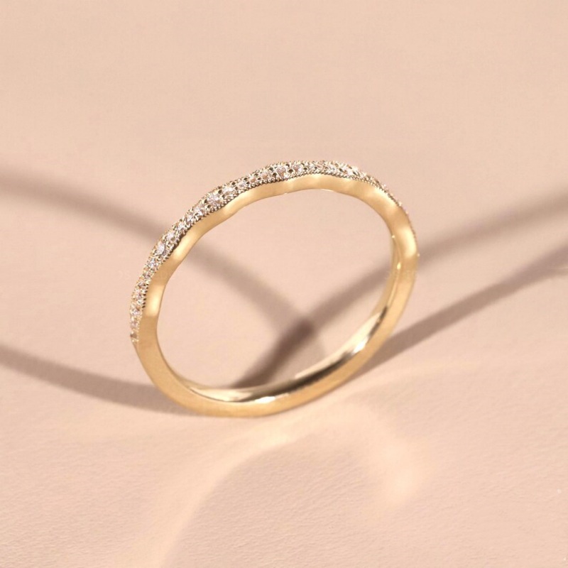 Minimalist Round Diamond White 925 Sterling Silver Yellow Gold Eternity Women's Band