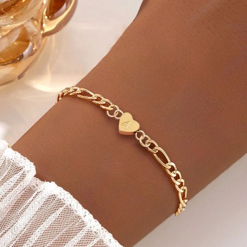 Minimalist Personalized 925 Sterling Silver Heart Initial Bracelet 