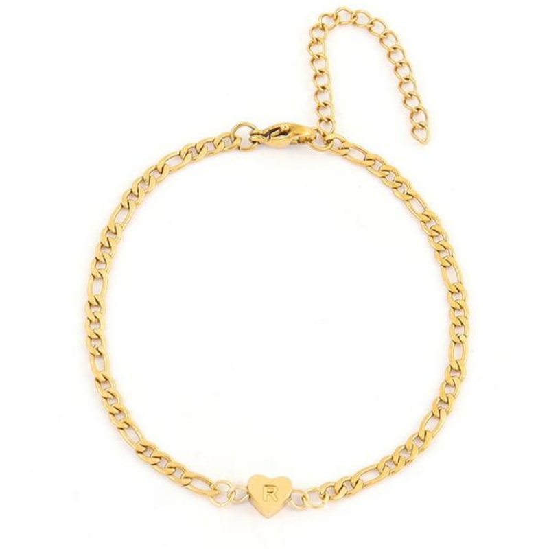Minimalist Personalized 925 Sterling Silver Heart Initial Bracelet 