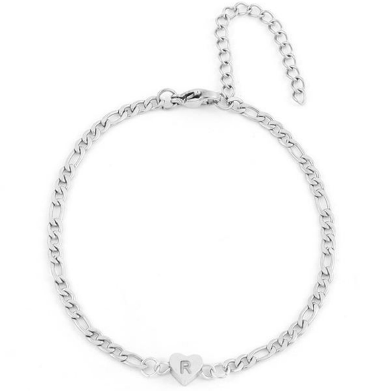 Minimalist Personalized 925 Sterling Silver Heart Initial Bracelet 