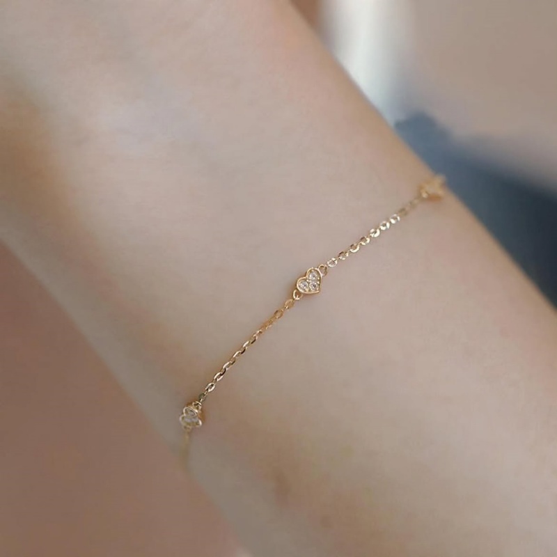 Dainty Diamond White 925 Sterling Silver Yellow Gold Heart Bracelet