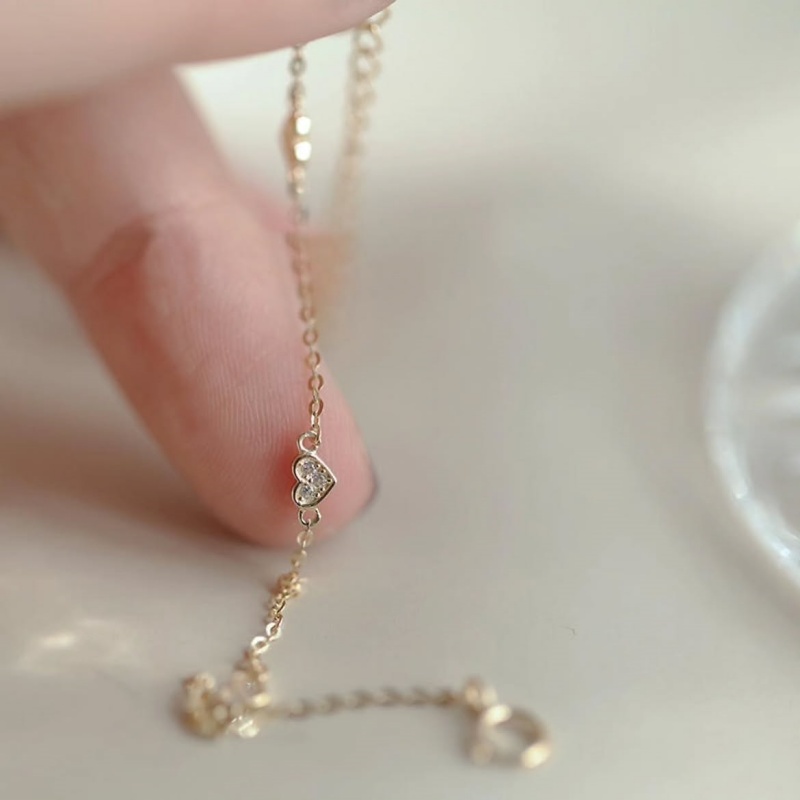 Dainty Diamond White 925 Sterling Silver Yellow Gold Heart Bracelet