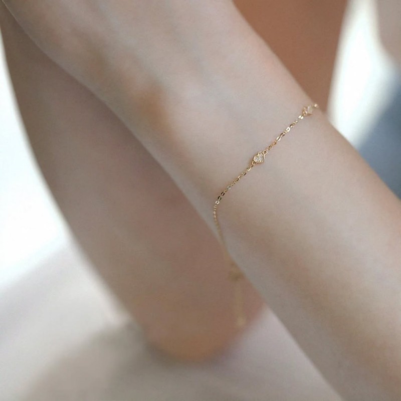 Dainty Diamond White 925 Sterling Silver Yellow Gold Heart Bracelet