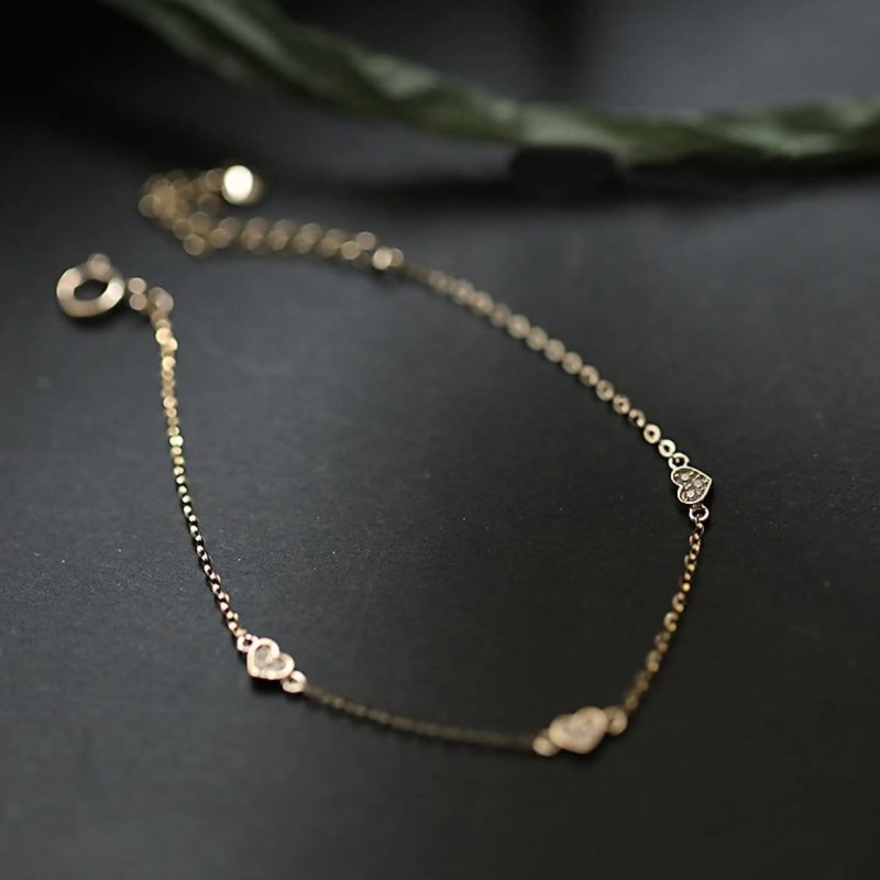 Dainty Diamond White 925 Sterling Silver Yellow Gold Heart Bracelet