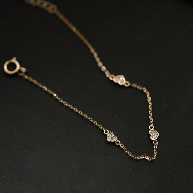 Dainty Diamond White 925 Sterling Silver Yellow Gold Heart Bracelet