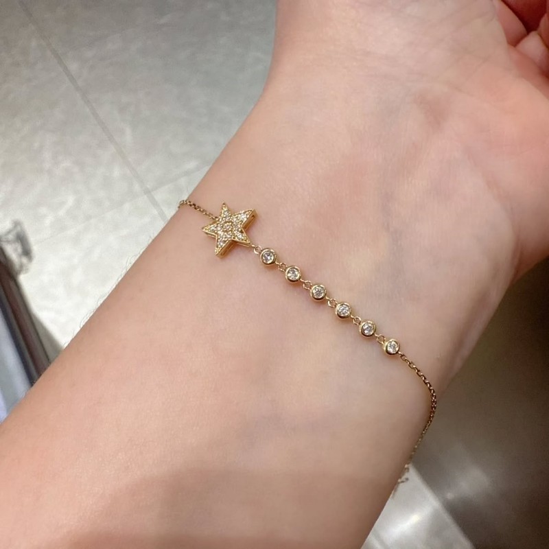 Dainty Diamond White 925 Sterling Silver Star Yellow Gold Bracelet