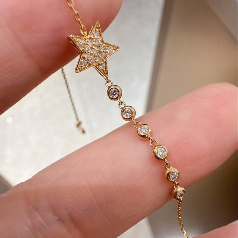 Dainty Diamond White 925 Sterling Silver Star Yellow Gold Bracelet