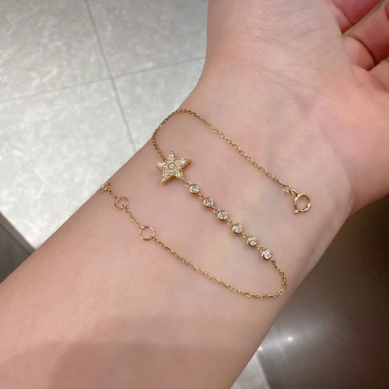 Dainty Diamond White 925 Sterling Silver Star Yellow Gold Bracelet